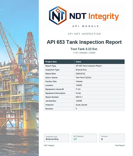 API 653 storage tank inspection report cover